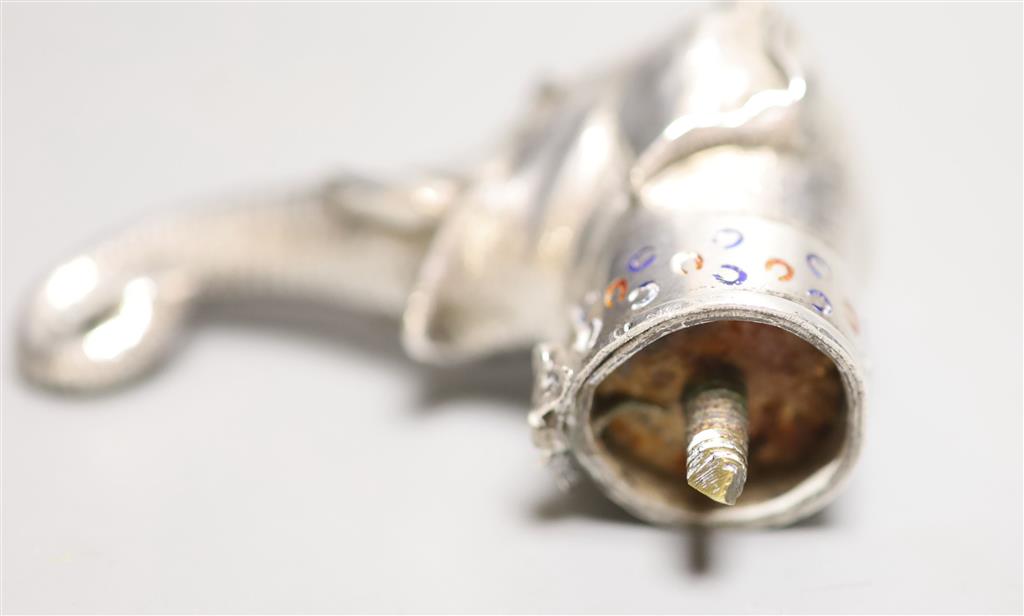 An early 20th century Viennese white metal and enamel novelty cane handle by Georg Adam Scheid,